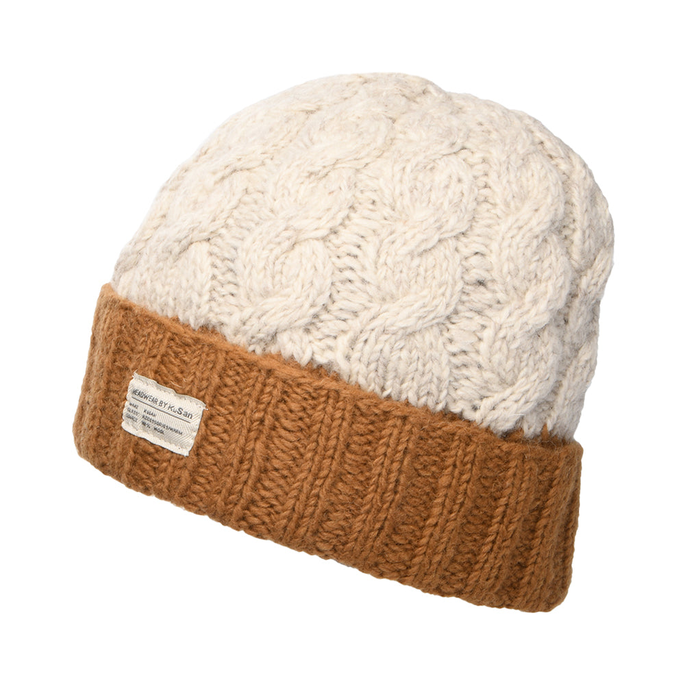 Gorro Beanie 2-Tone con vuelta de punto trenzado de Kusan - Crema-Tofe