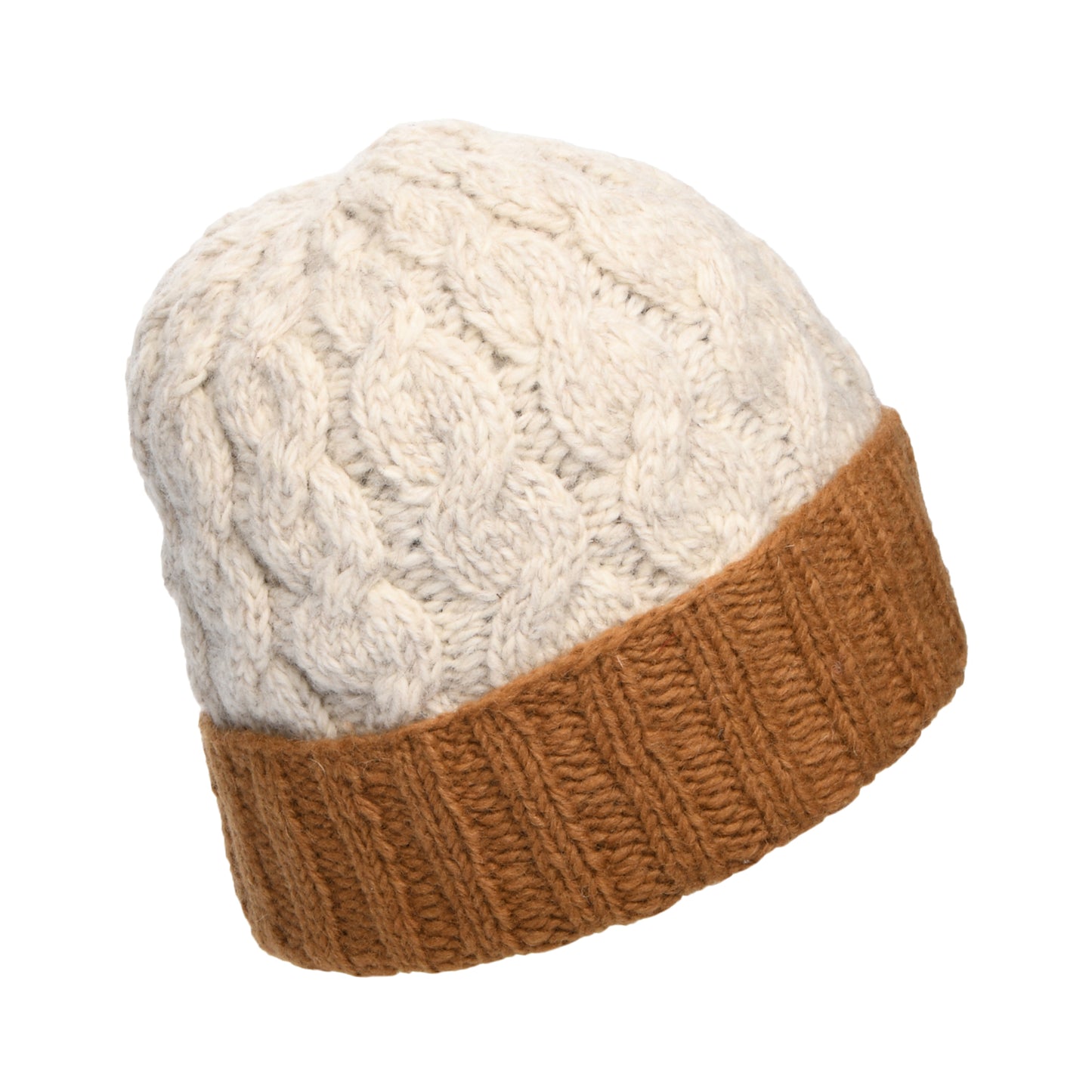 Gorro Beanie 2-Tone con vuelta de punto trenzado de Kusan - Crema-Tofe