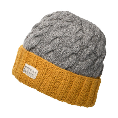 Gorro Beanie 2-Tone con vuelta de punto trenzado de Kusan - Gris-Amarillo