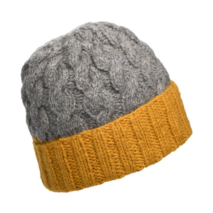 Gorro Beanie 2-Tone con vuelta de punto trenzado de Kusan - Gris-Amarillo