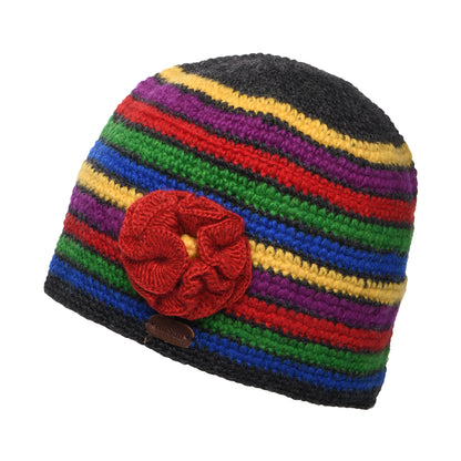 Gorro Beanie Crochet Flor de Kusan - Antracita-Rojo