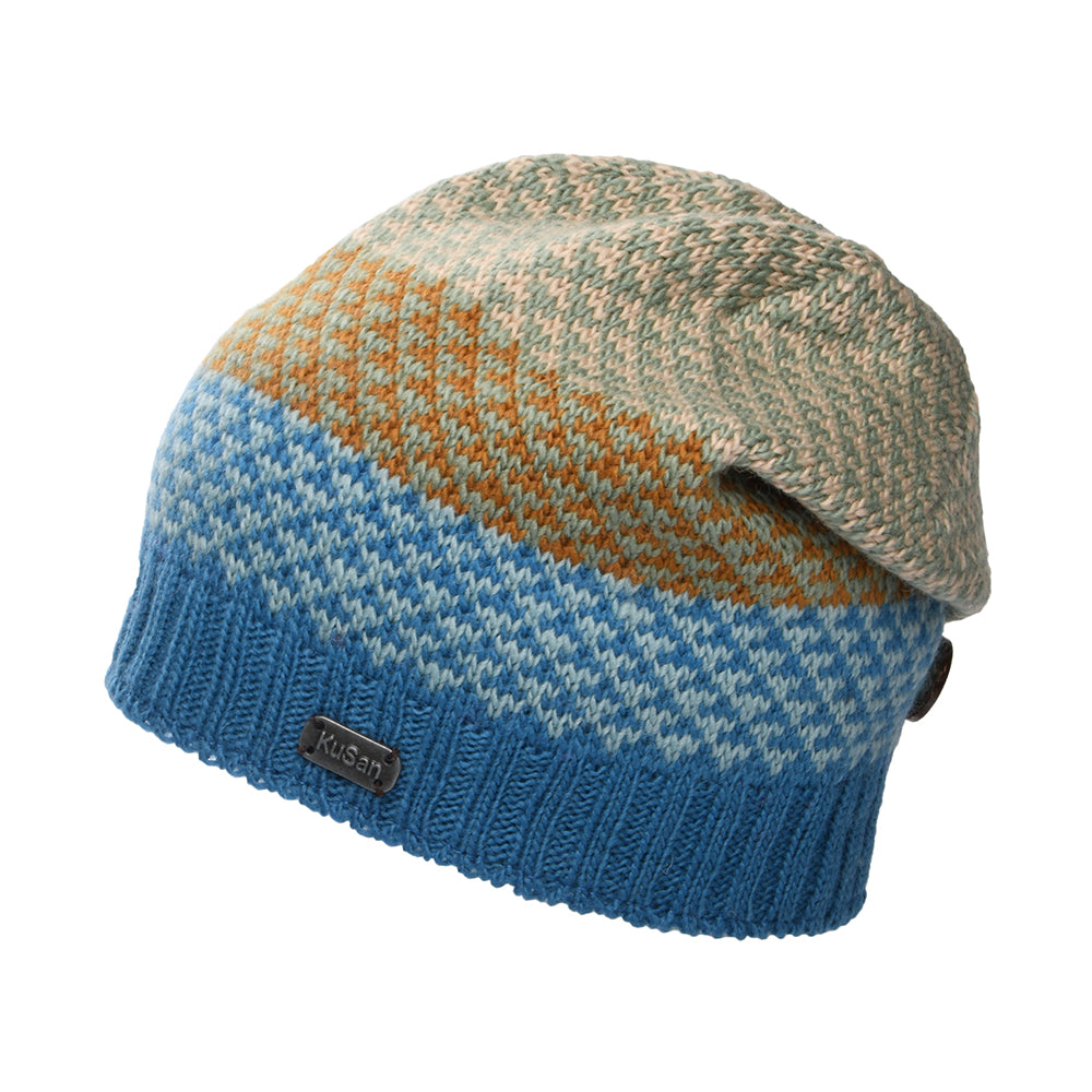 Gorro Beanie con botón de Kusan - Azul-Crema