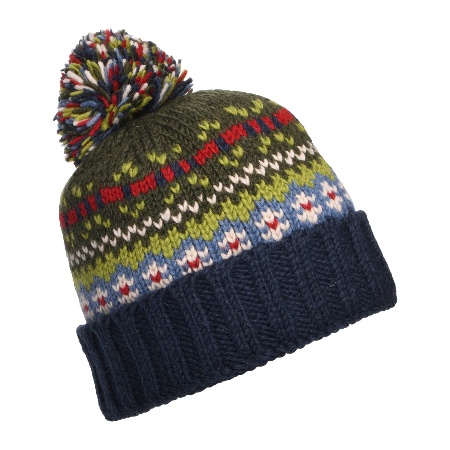 Gorro con pompón Mosaic Patrón temático de Kusan - Azul-Verde