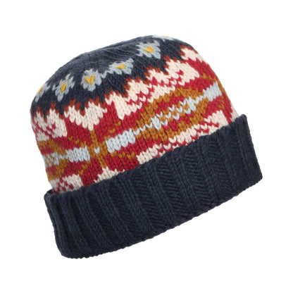 Gorro Beanie flexible copo de nieve con vuelta de Kusan - Azul-Mostaza