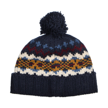 Gorro con pompón con vuelta Fair Isle de Kusan - Azul Marino-Multi