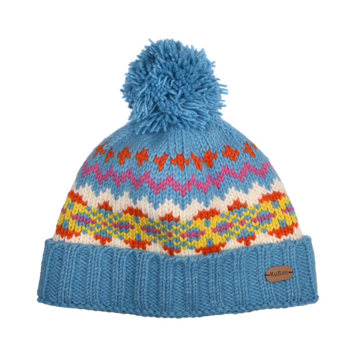 Gorro con pompón con vuelta Fair Isle de Kusan - Azul Cielo-Multi
