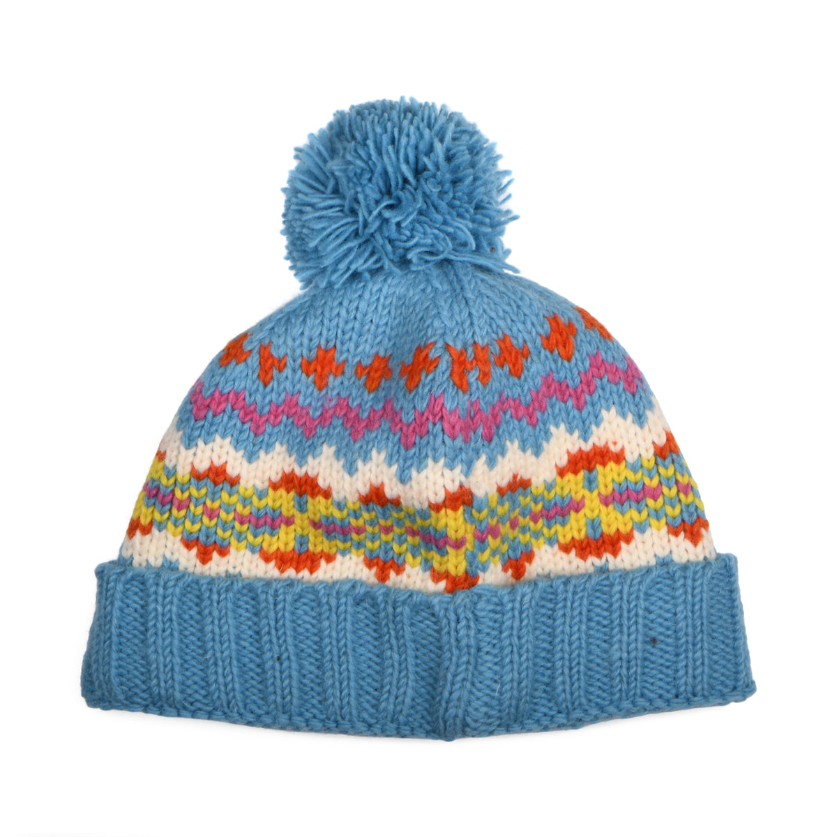 Gorro con pompón con vuelta Fair Isle de Kusan - Azul Cielo-Multi