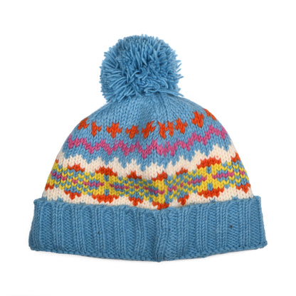 Gorro con pompón con vuelta Fair Isle de Kusan - Azul Cielo-Multi