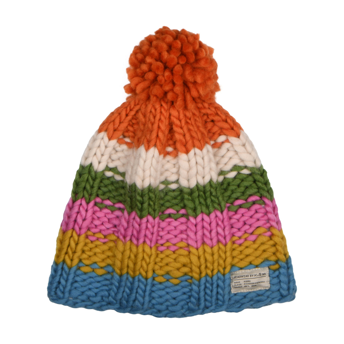 Gorro con pompón Rainbow de Hilo punto de musgo de Kusan - Naranja-Multi