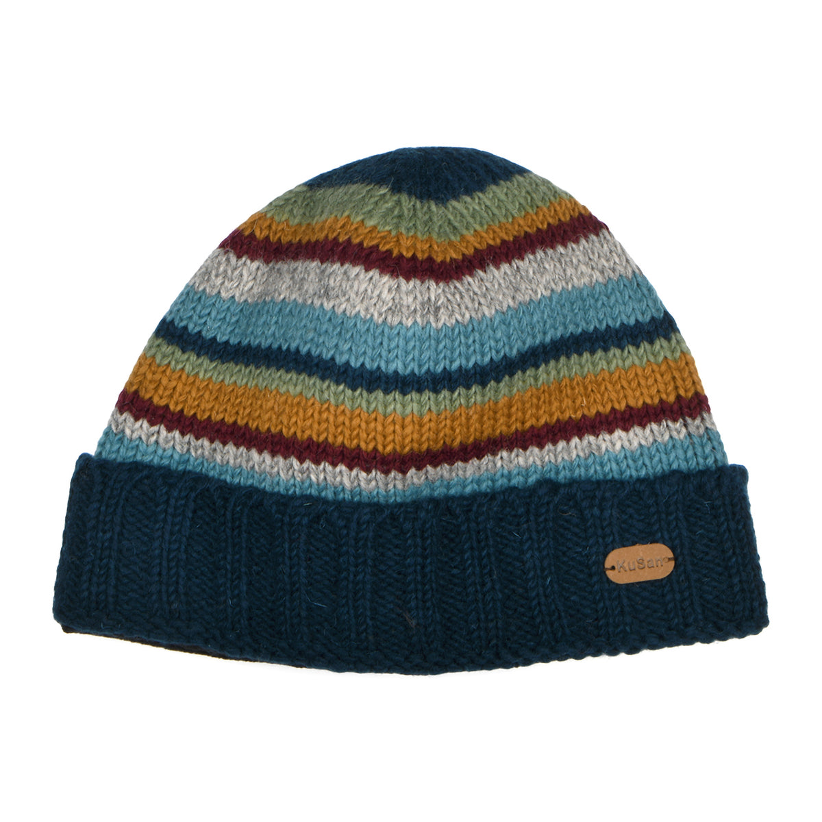 Gorro Beanie con vuelta con franjas de Kusan - Verde Azulado-Multi