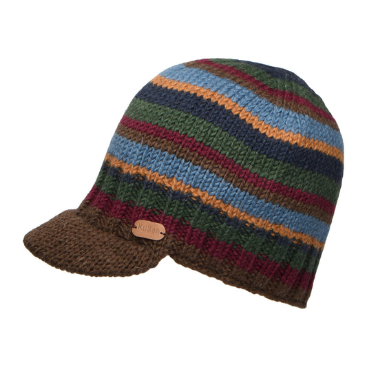 Gorro Beanie con visera Brooklyn con franjas de Kusan - Marrón-Verde