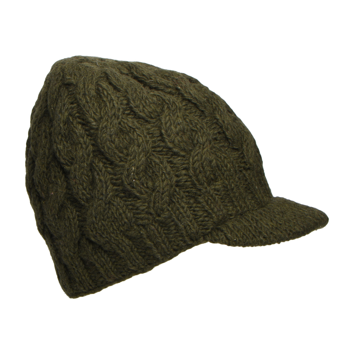 Gorro Beanie con visera de punto trenzado de Kusan - Verde Oliva
