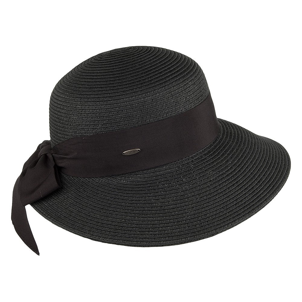 Sombrero playero de paja con lazo de grogrén de Scala - Negro
