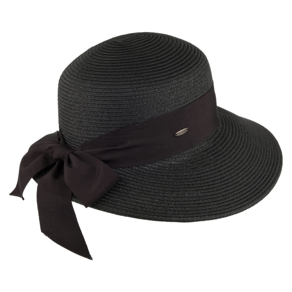 Sombrero playero de paja con lazo de grogrén de Scala - Negro