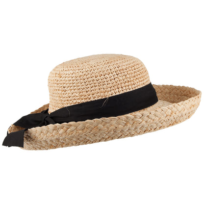 Sombrero Crochet de rafia con cinta decorativa negra de Scala- Natural