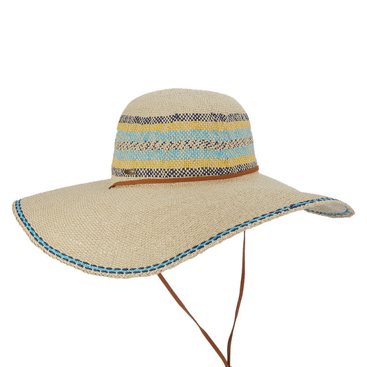 Sombrero de Sol Eloisa de ala ancha de paja toyo de Scala - Natural-Turquesa