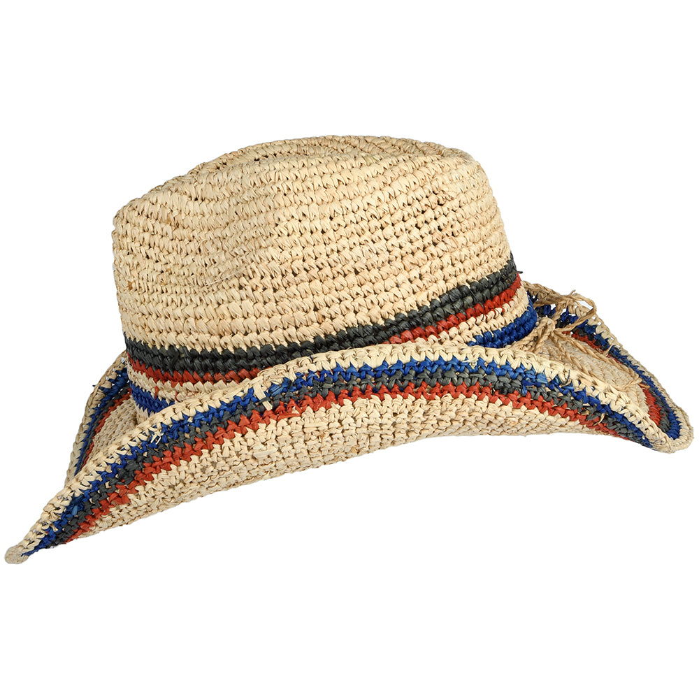 Sombrero Cowboy Trezza de rafia a crochet de Scala - Natural Oscuro