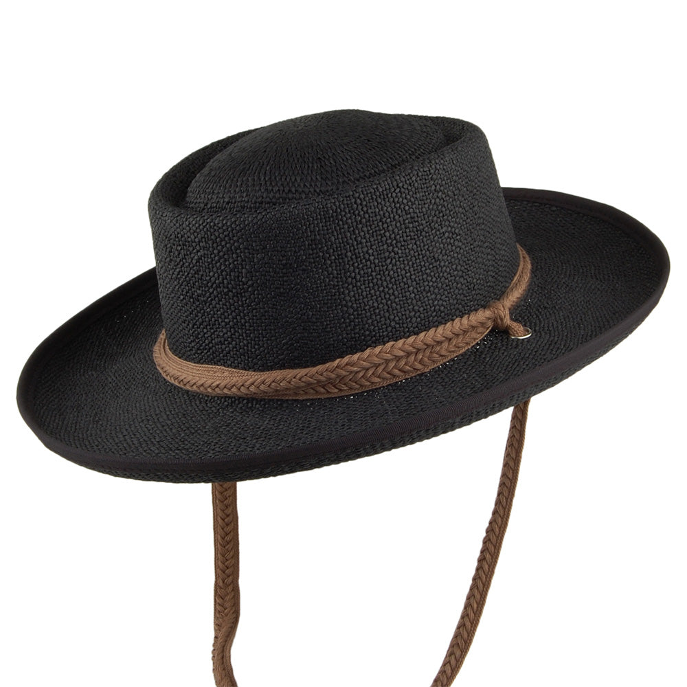 Sombrero Jesolo Gaucho de toyo con cordón ajustable trenzado de algodón de Scala - Negro