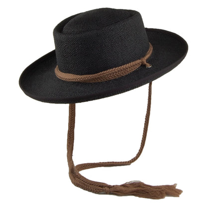 Sombrero Jesolo Gaucho de toyo con cordón ajustable trenzado de algodón de Scala - Negro