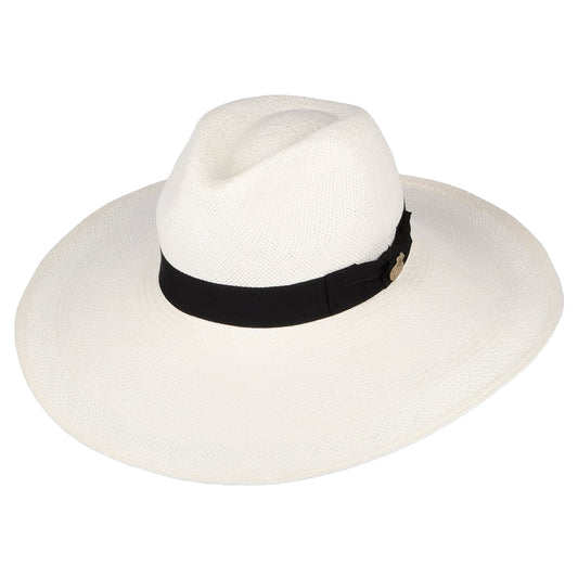 Sombrero Panamá Jessica de ala ancha con cinta decorativa negra de Christys - Decolorado