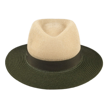 Sombrero Fedora bicolor de paja toyo de Seeberger - Natural-Verde Oliva