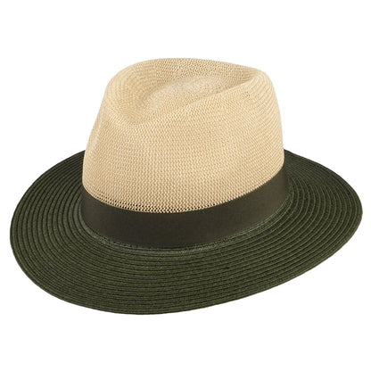 Sombrero Fedora bicolor de paja toyo de Seeberger - Natural-Verde Oliva