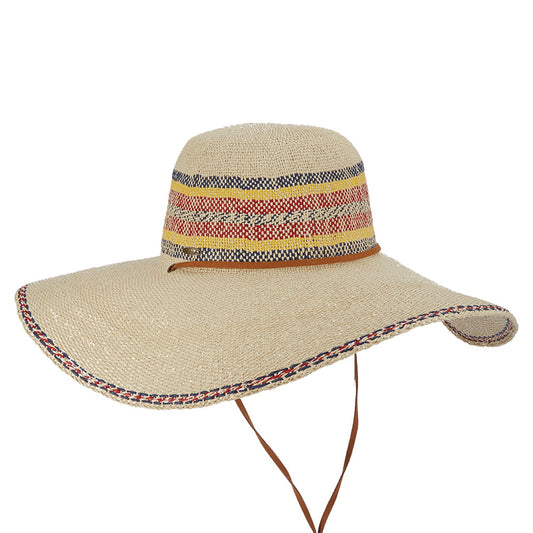 Sombrero de Sol Eloisa de ala ancha de paja toyo de Scala - Natural-Rojo