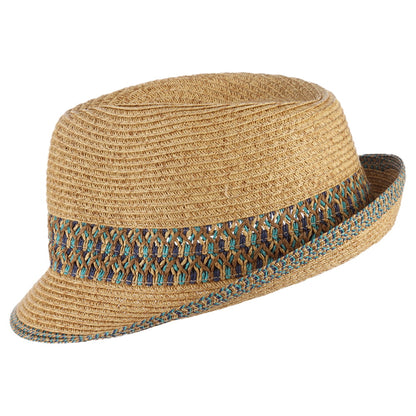 Sombrero Trilby de trenzado de paja de Scala - Natural-Azul