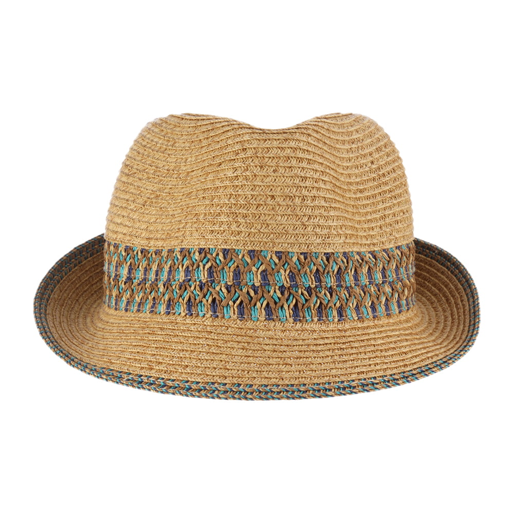 Sombrero Trilby de trenzado de paja de Scala - Natural-Azul