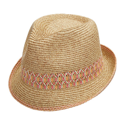 Sombrero Trilby de trenzado de paja de Scala - Natural-Rosa