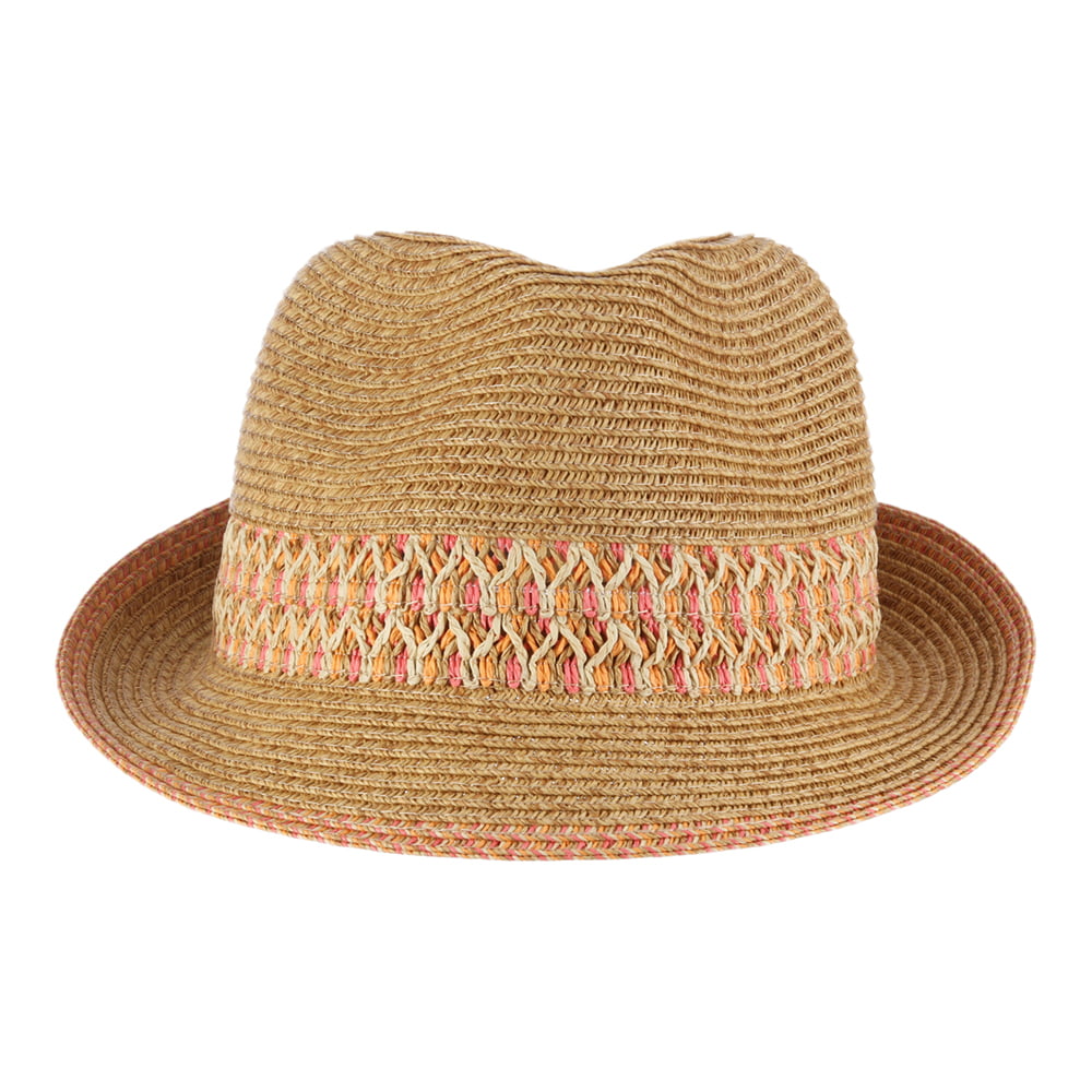 Sombrero Trilby de trenzado de paja de Scala - Natural-Rosa
