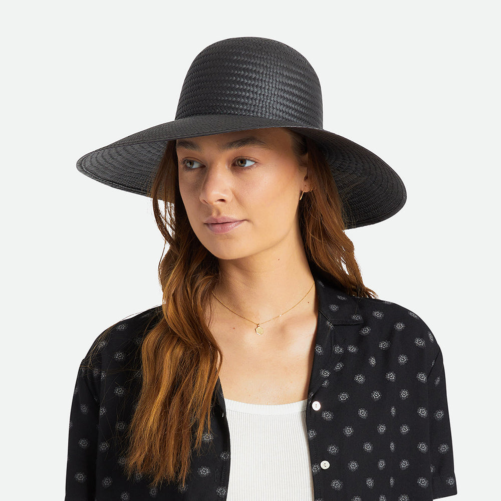 Sombrero mujeres Janae de ala ancha de paja de Brixton - Negro