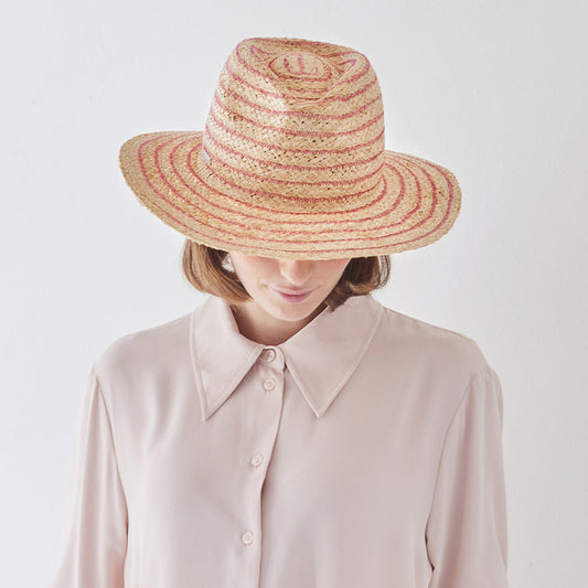 Sombrero Fedora plegable de paja de rafia de Seeberger - Natural-Rosa