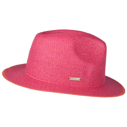 Sombrero Fedora de paja toyo de Seeberger - Rosa-Naranja
