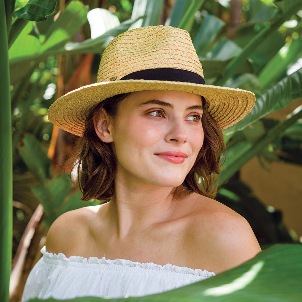 Sombrero Fedora Safari Franie de paja de rafia de Scala - Natural