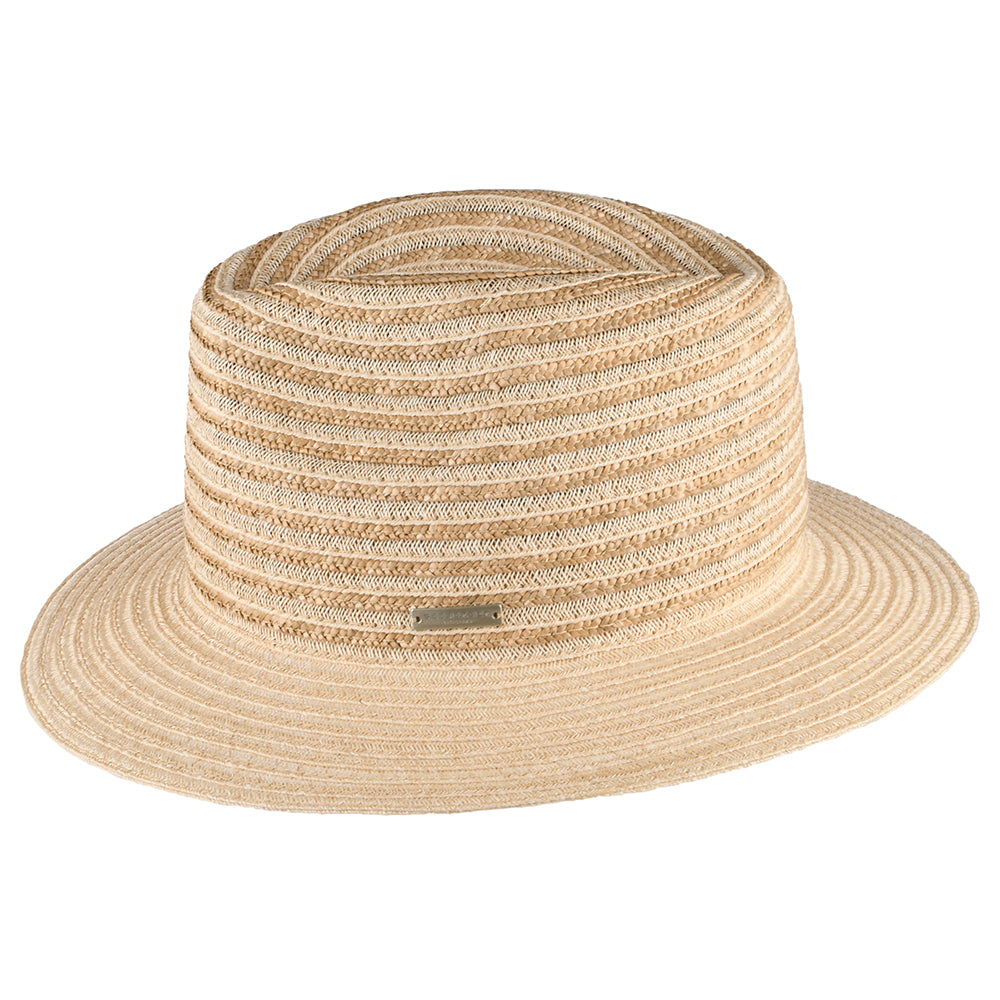 Sombrero Fedora de paja con franjas de Seeberger - Natural-Arena