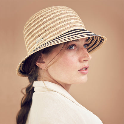 Sombrero Cloche de paja con franjas de Seeberger - Natural-Negro