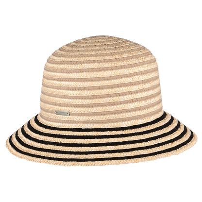 Sombrero Cloche de paja con franjas de Seeberger - Natural-Negro