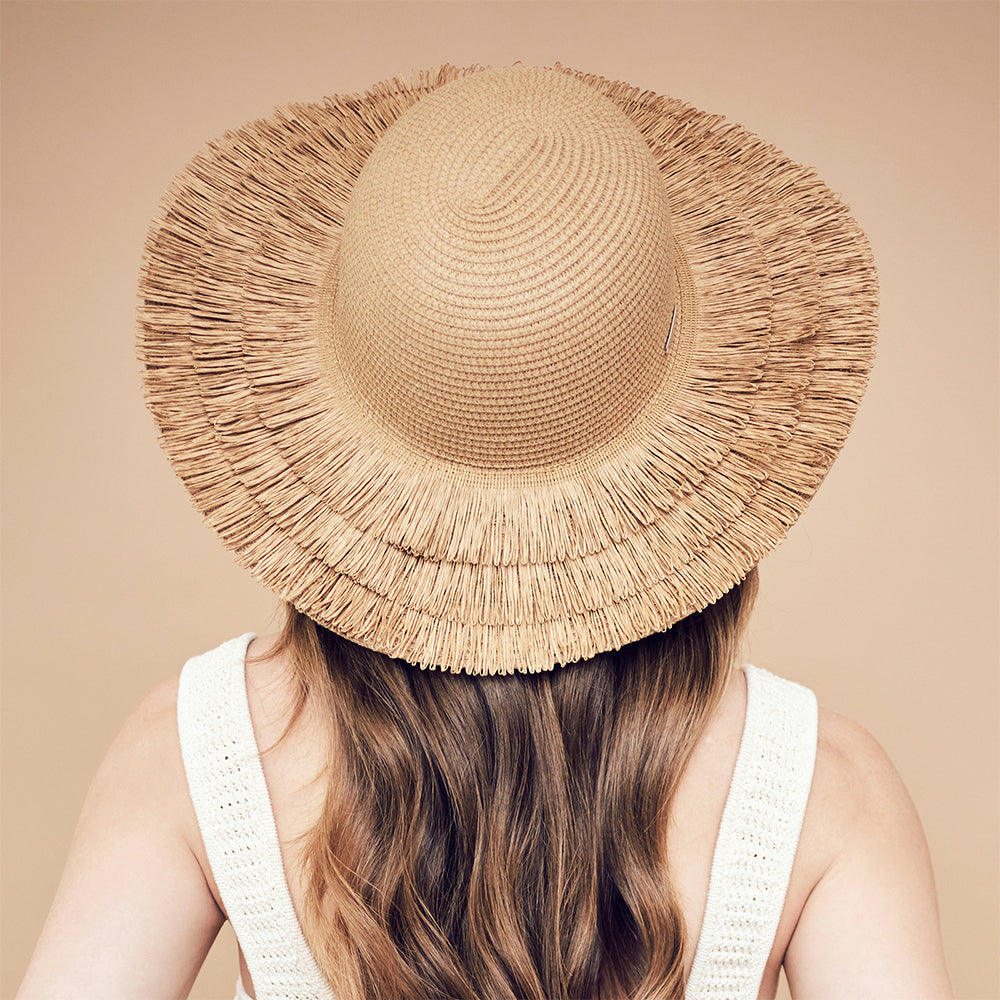 Sombrero con flecos de paja toyo de Seeberger - Marrón Claro