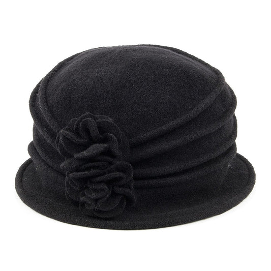 Sombrero Cloche mujer Grace de lana con flor decorativa de Scala - Negro