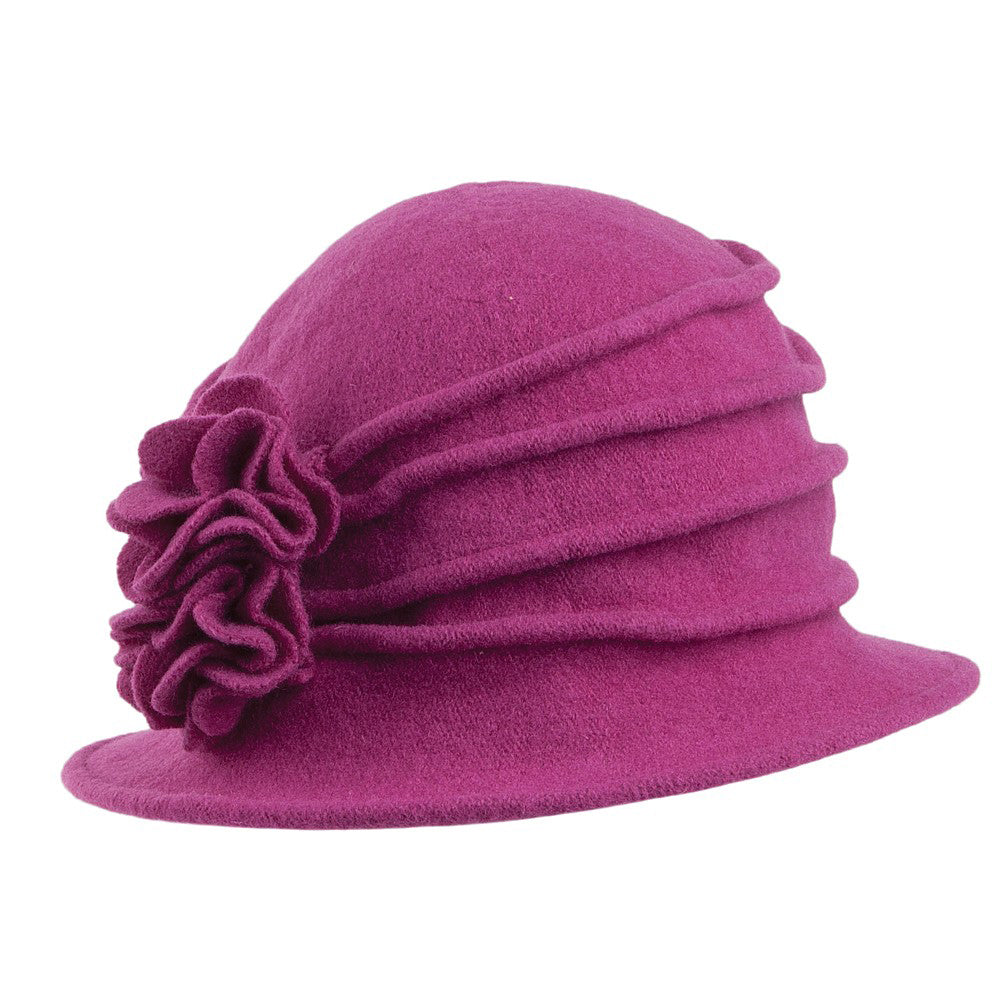 Sombrero Cloche mujer Grace de lana con flor decorativa de Scala - Morado intenso