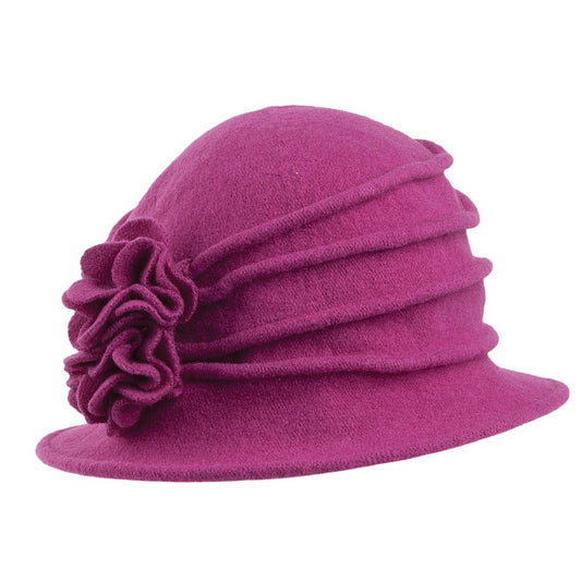 Sombrero Cloche mujeres Grace de lana con flor decorativa de Scala - Morado intenso