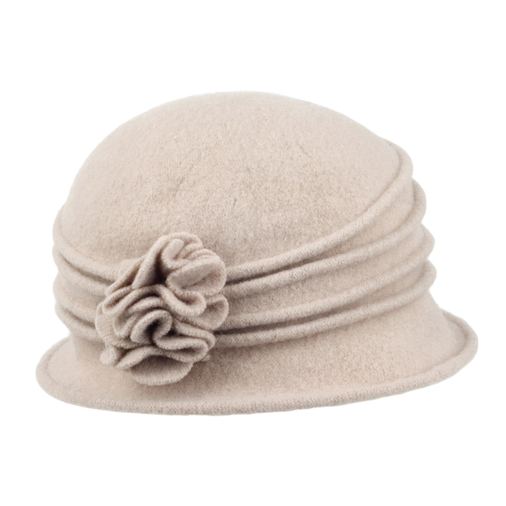 Sombrero Cloche mujer Grace de lana con flor decorativa de Scala - Gris Topo