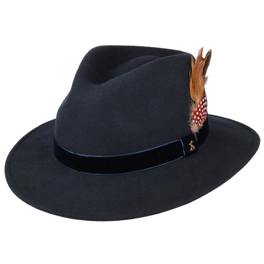 Sombrero Fedora de fieltro de lana con cinta de terciopelo de Joules - Azul Marino