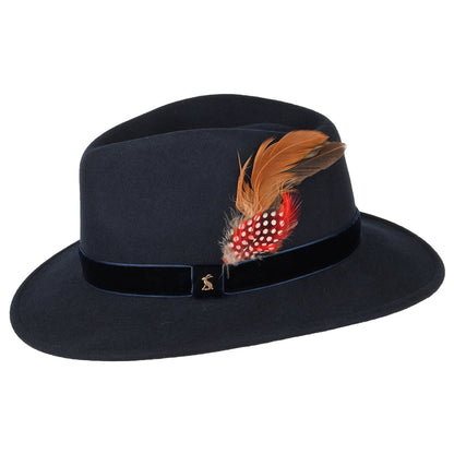Sombrero Fedora de fieltro de lana con cinta de terciopelo de Joules - Azul Marino