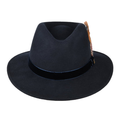 Sombrero Fedora de fieltro de lana con cinta de terciopelo de Joules - Azul Marino
