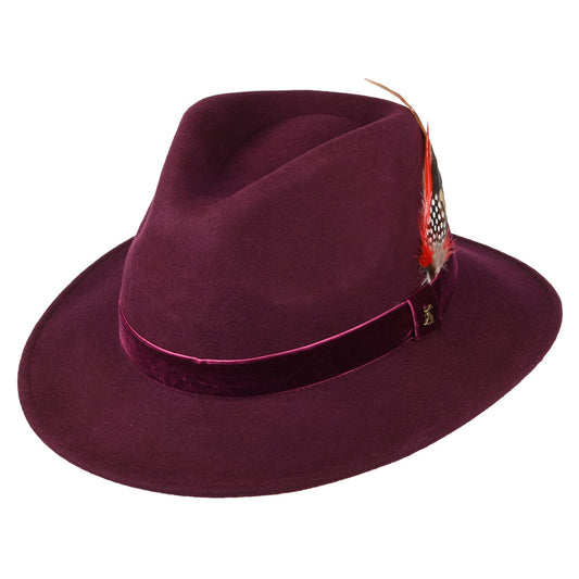 Sombrero Fedora de fieltro con cinta de terciopelo de Joules - Rojo Oscuro