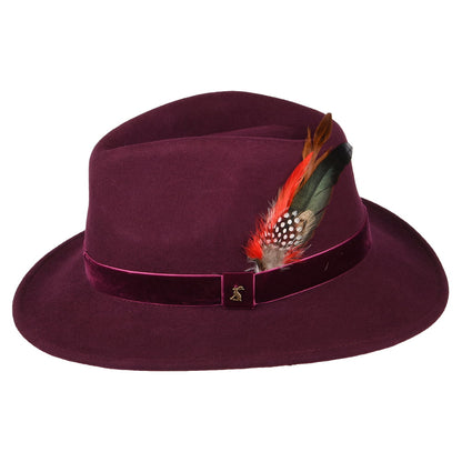 Sombrero Fedora de fieltro con cinta de terciopelo de Joules - Rojo Oscuro