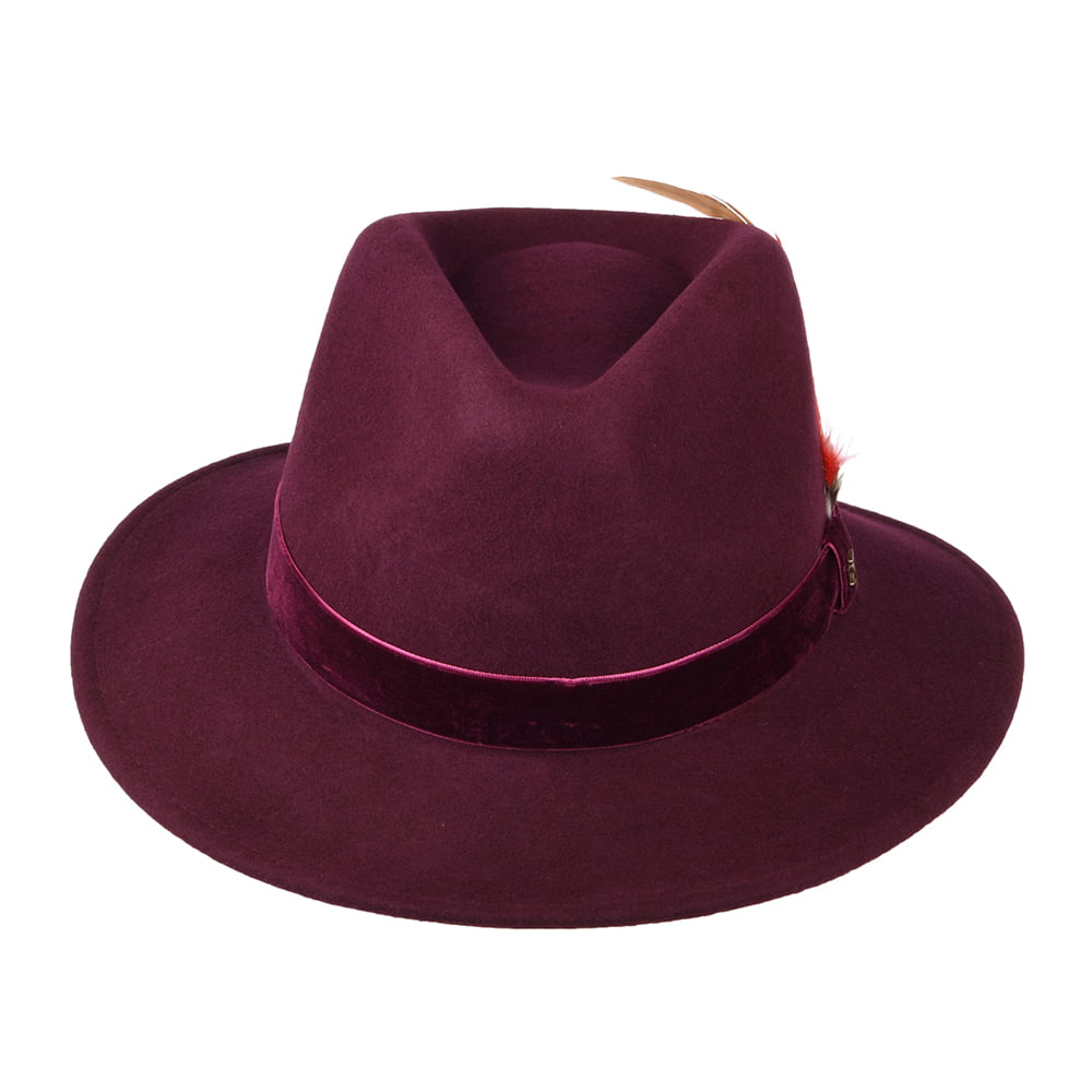 Sombrero Fedora de fieltro con cinta de terciopelo de Joules - Rojo Oscuro