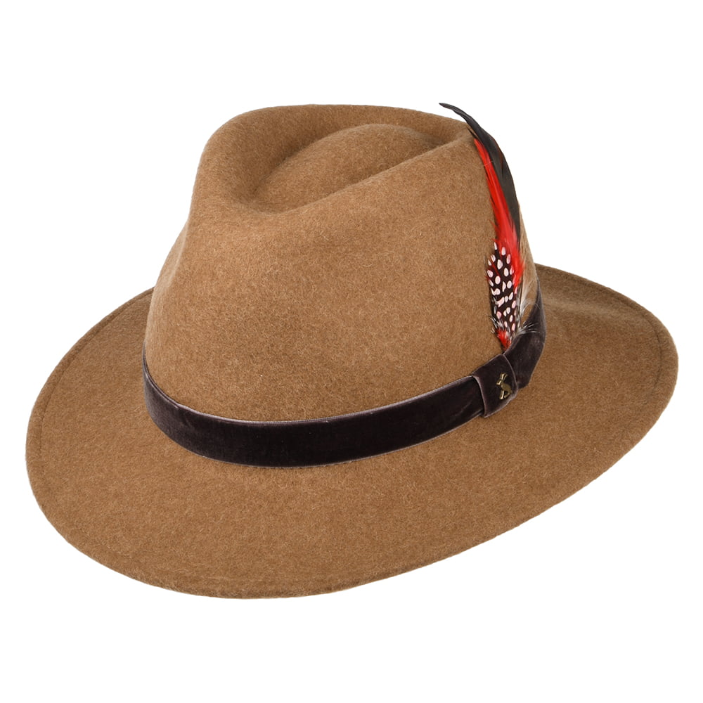 Sombrero Fedora de fieltro con cinta de terciopelo de Joules - Beige Arena